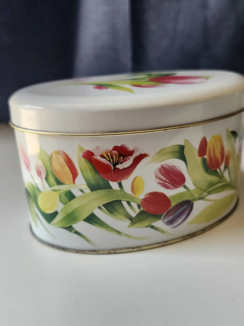 Vintage Louise Carling Floral Tulip Oval Tin Container - Made in England